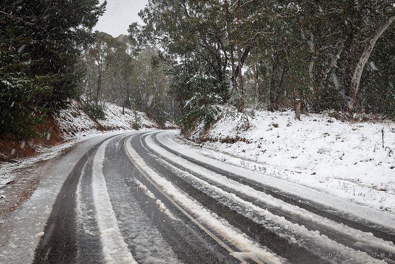 Snowy tar road Mt. Canobolas