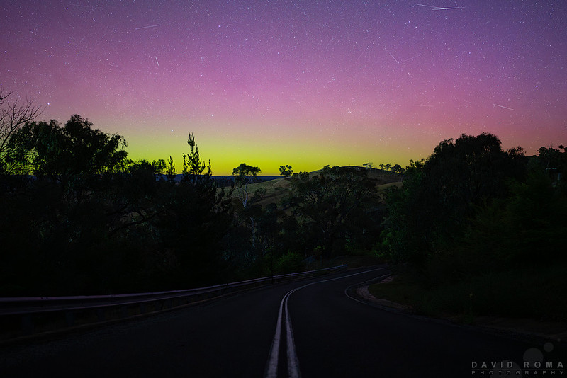 Aurora Australis over country road