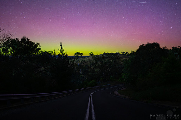 Aurora Australis over country road